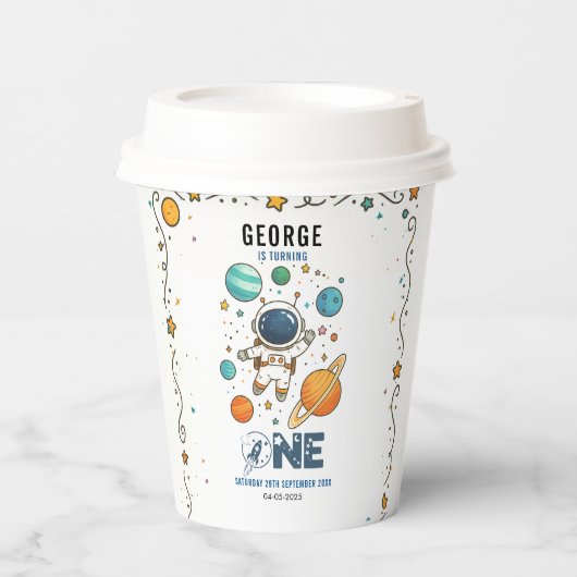 Space Adventure 1st Birthday | Outer Space Party Papieren Bekers (Voorkant)