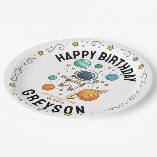 Space Adventure 1st Birthday | Outer Space Party Papieren Bordje (Gekanteld)