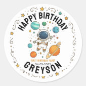 Space Adventure 1st Birthday | Outer Space Party Ronde Sticker (Voorkant)