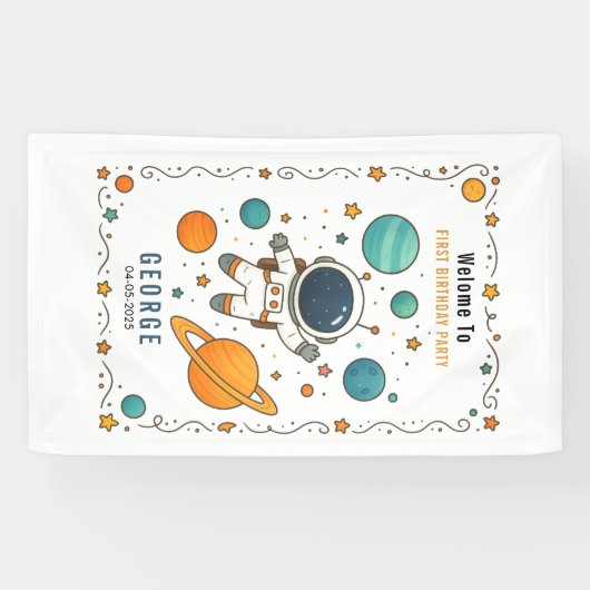 Space Adventure 1st Birthday | Outer Space Spandoek (Horizontaal)