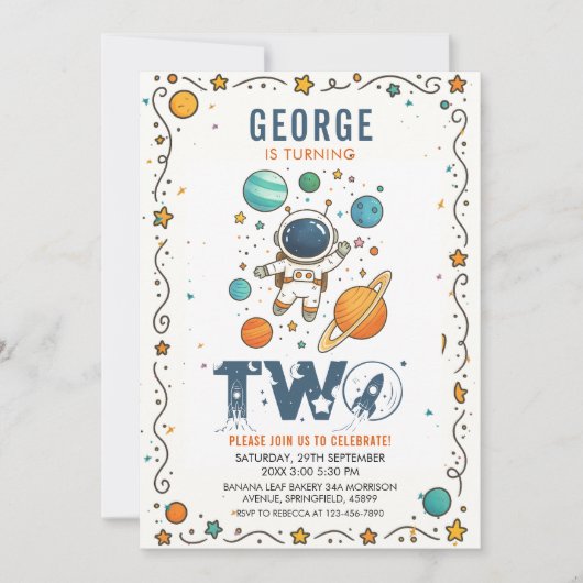 Space Adventure 2nd Birthday | Outer Space Party Kaart (Voorkant)