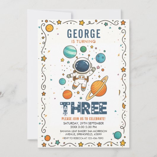 Space Adventure 3rd Birthday | Outer Space Party Kaart (Voorkant)