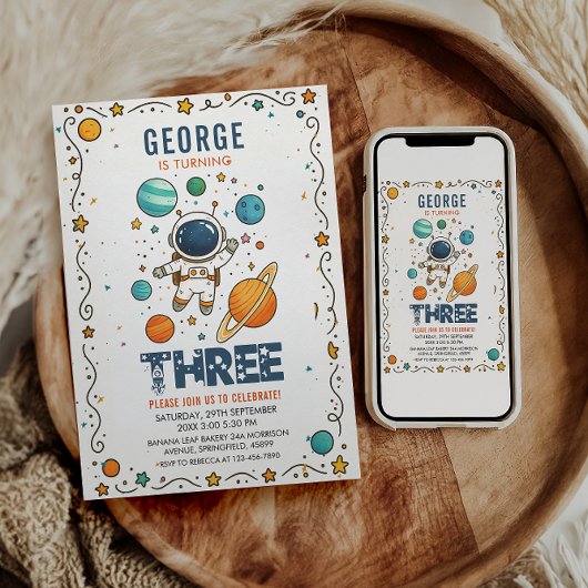 Space Adventure 3rd Birthday | Outer Space Party Kaart