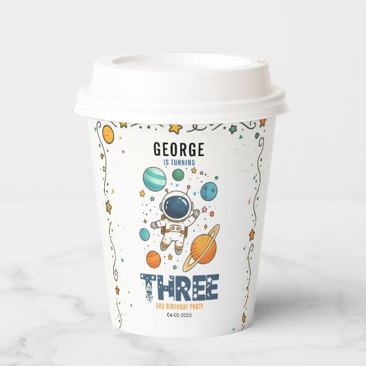 Space Adventure 3rd Birthday | Outer Space Party Papieren Bekers (Voorkant)