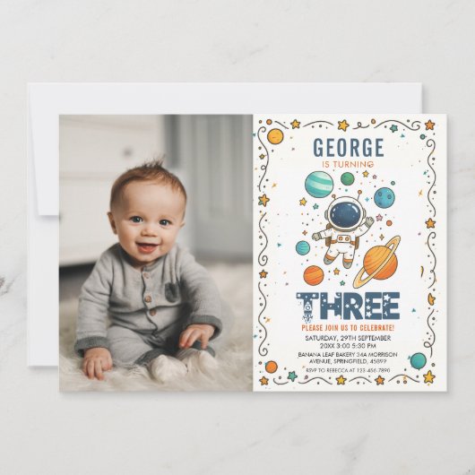 Space Adventure 3rd birthday | Outer Space photo Kaart (Voorkant)