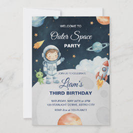 Space Adventure Astronaut Birthday Invitation Kaart