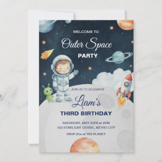 Space Adventure Astronaut Birthday Invitation Kaart