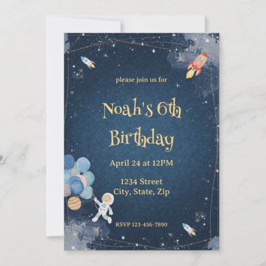  Space Adventure Birthday Invitation | Watercolor Kaart (Voorkant)