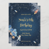 Space Adventure Birthday Invitation | Watercolor Kaart (Voorkant / Achterkant)