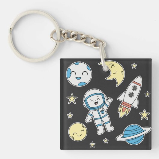 Space Adventure Cartoon – Sleutelhanger Design (voorkant)