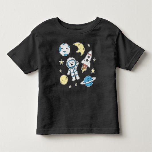 Space Adventure Cartoon T-shirt voor peuters (Voorkant)