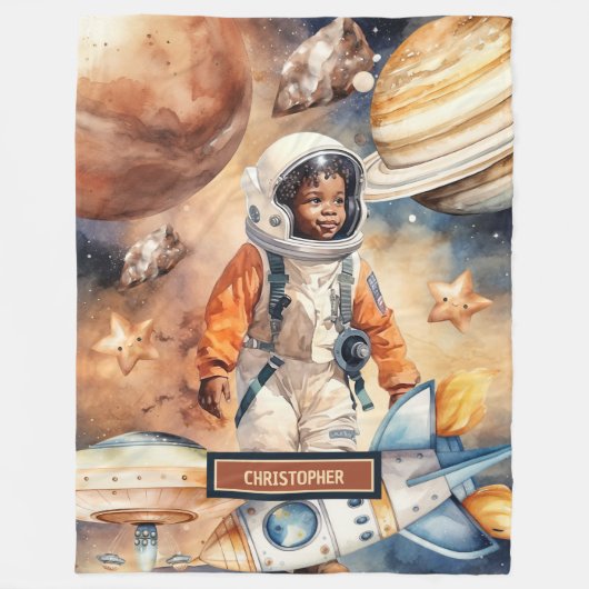 Space Adventure Deken Schattige Black Boys Gift Id (Voorkant)