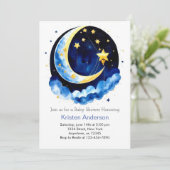 Space Adventure Dreamy Blue Boy Baby shower Kaart (Staand voorkant)