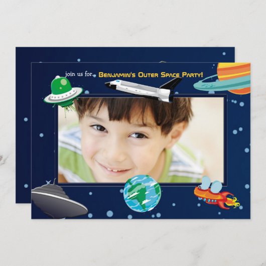 Space Adventure-fotouitnodiging Kaart (Voorkant / Achterkant)