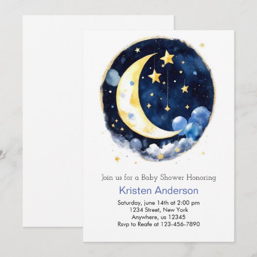 Space Adventure Moon en Stars Boy Baby shower Kaart (Voorkant / Achterkant)