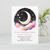 Space Adventure Moon en Stars Meisje Baby shower Kaart (Staand voorkant)