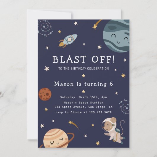 Space Adventure Playful Kids Birthday Party Kaart (Voorkant)