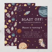 Space Adventure Playful Kids Birthday Party Kaart (Voorkant / Achterkant)