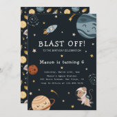 Space Adventure Playful Kids Birthday Party Kaart (Voorkant / Achterkant)