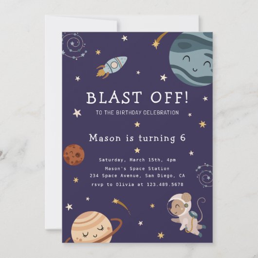 Space Adventure Playful Kids Birthday Party Kaart (Voorkant)