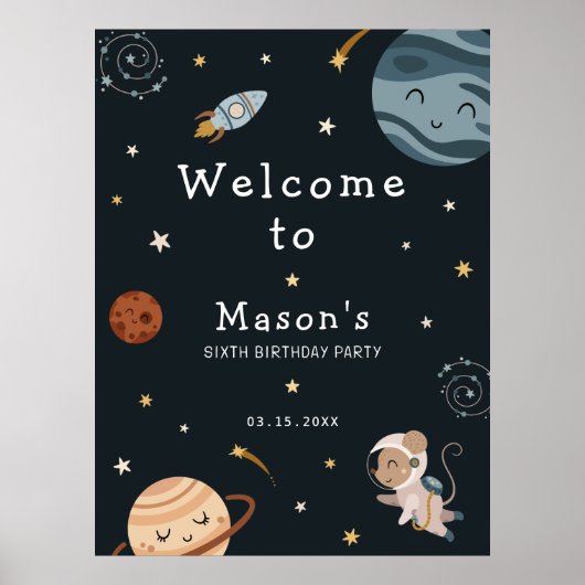 Space Adventure Playful Kids Birthday Party Poster (Voorkant)