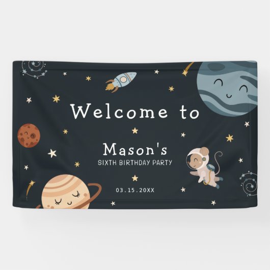 Space Adventure Playful Kids Birthday Party Spandoek (Horizontaal)