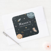 Space Adventure Playful Kids Birthday Party Vierkante Sticker (Envelop)