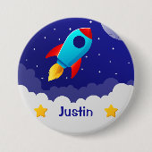Space Adventure Rocket Design Ronde Button 7,6 Cm (Voorkant)