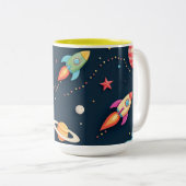 Space Adventure Rocket Kids Coffee Mug Tweekleurige Koffiemok (Voorkant rechts)