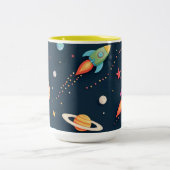 Space Adventure Rocket Kids Coffee Mug Tweekleurige Koffiemok (Center)