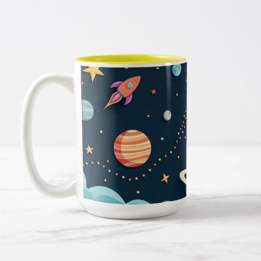 Space Adventure Rocket Kids Coffee Mug Tweekleurige Koffiemok (Links)