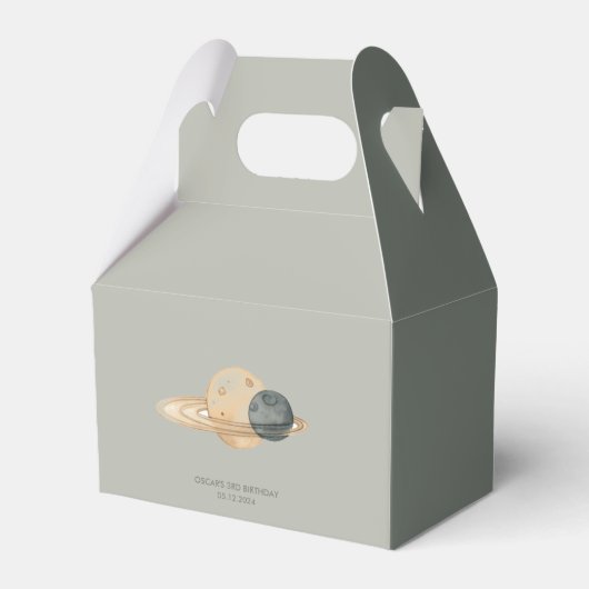 Space Adventure Waterverf eerste verjaardag Bedankdoosjes (Voorkant Zijde)