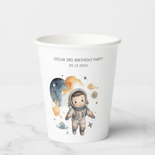 Space Adventure Waterverf eerste verjaardag Papieren Bekers (Achterkant)