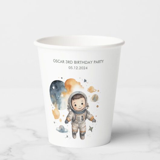 Space Adventure Waterverf eerste verjaardag Papieren Bekers (Voorkant)