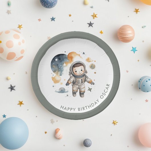 Space Adventure Waterverf eerste verjaardag Papieren Bordje