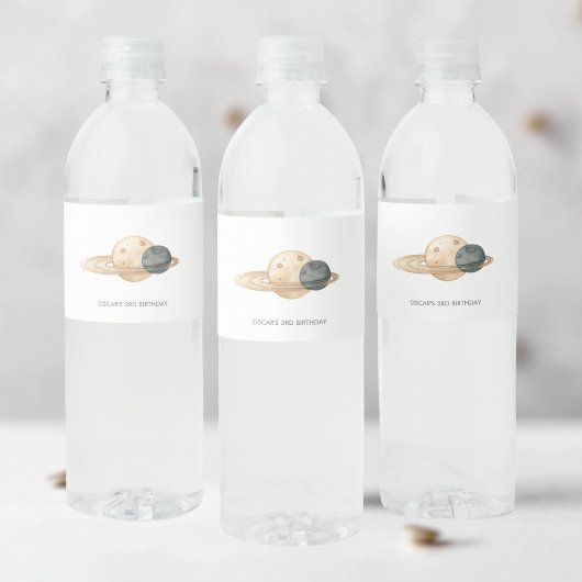 Space Adventure Waterverf eerste verjaardag Waterfles Etiket