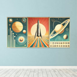 Space Age Art Space Time Calendar Canvas Afdruk