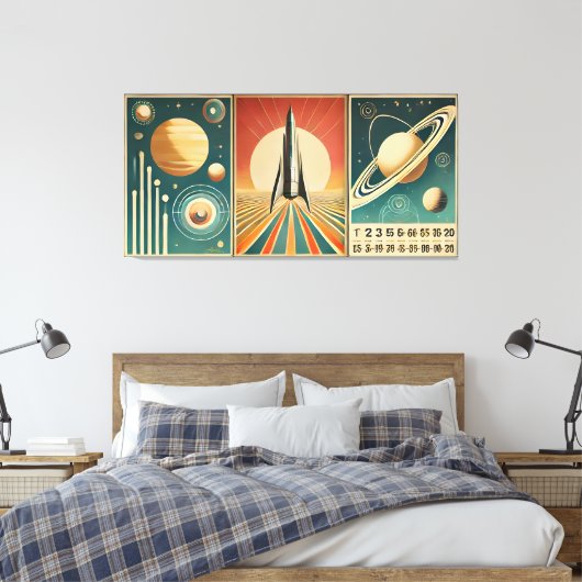 Space Age Art Space Time Calendar Canvas Afdruk (Insitu (Slaapkamer))