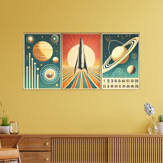 Space Age Art Space Time Calendar Canvas Afdruk (Insitu (Woonkamer))