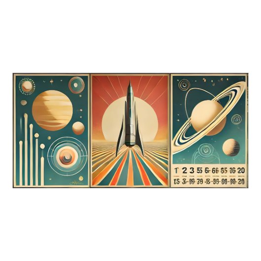 Space Age Art Space Time Calendar Foto Afdruk (Voorkant)