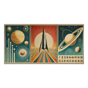 Space Age Art Space Time Calendar Perfect Poster