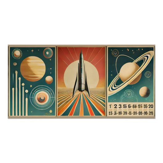 Space Age Art Space Time Calendar Perfect Poster (Voorkant)