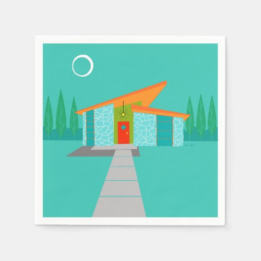 Space Age Cartoon House Cocktail servetten (Voorkant)