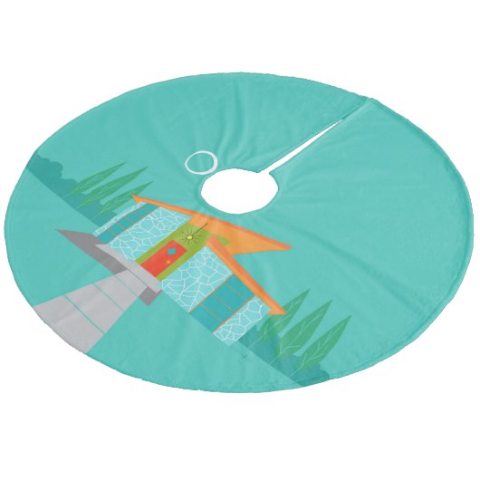 Space Age Cartoon House Kerstboom rok Fleece Kerstboom Rok (Gekanteld)