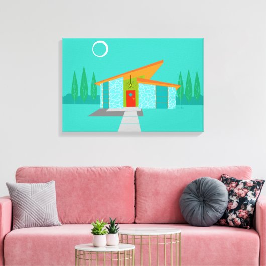 Space Age Cartoon House Uitgerekte Canvas Print (Insitu (Woonkamer))