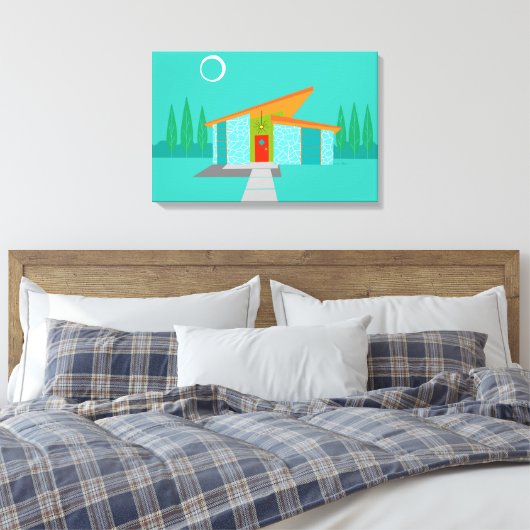 Space Age Cartoon House Uitgerekte Canvas Print (Insitu (Slaapkamer))