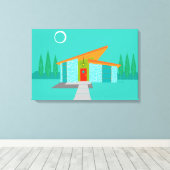 Space Age Cartoon House Uitgerekte Canvas Print (Insitu (Houten vloer))