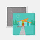 Space Age Cartoon House Vierkante magneet (Voorkant / Achterkant)