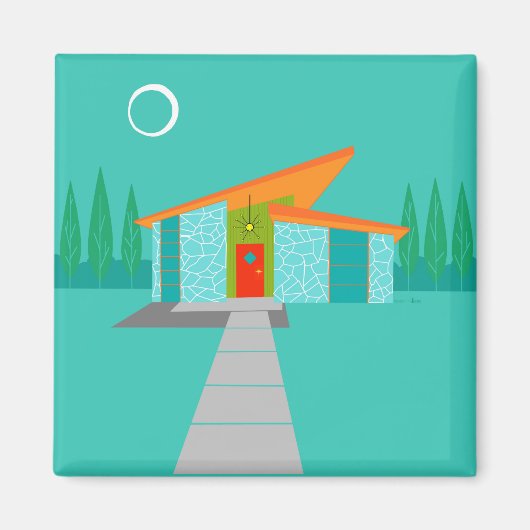 Space Age Cartoon House Vierkante magneet (Voorkant)