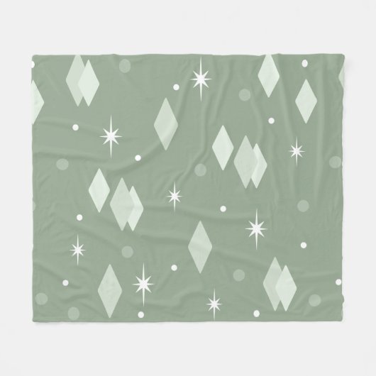 Space Age Diamonds Sage Green Fleece Deken (Voorkant (Horizontaal))